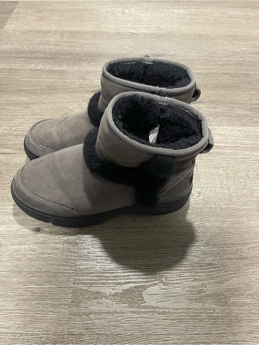 UGG Women's Gray Suede Shearling-Trim Winter Boots Small Flawed